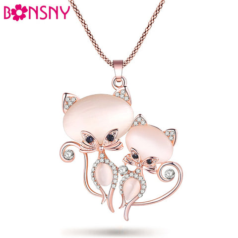 New Cat Necklace Long Pendant  Brand Crystal Chain For Womens