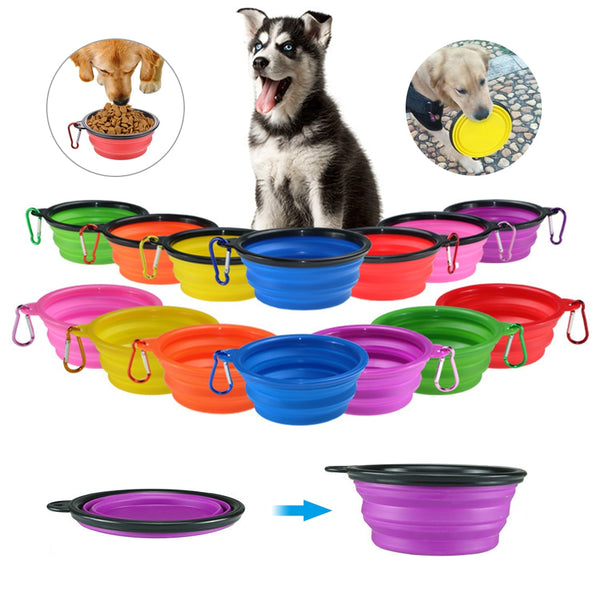 Dog Travel Silicone Bowl Portable Foldable Collapsible Pet Cat Dog Food Water Feeding Travel Outdoor Bowl  Pet Accessories