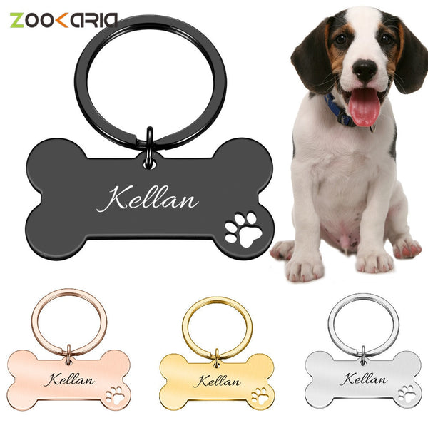 Personalized Collar Pet ID Tag Engraved Pet ID Name for Cat Puppy Dog Tag Pendant Keyring Bone Pet Accessories