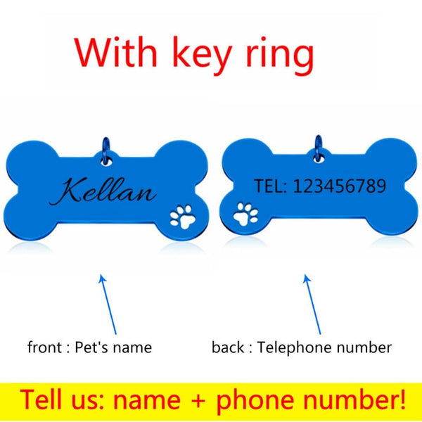 Personalized Collar Pet ID Tag Engraved Pet ID Name for Cat Puppy Dog Tag Pendant Keyring Bone Pet Accessories