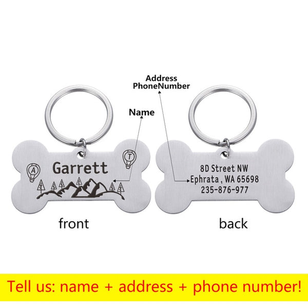 Personalized Collar Pet ID Tag Engraved Pet ID Name for Cat Puppy Dog Tag Pendant Keyring Bone Pet Accessories