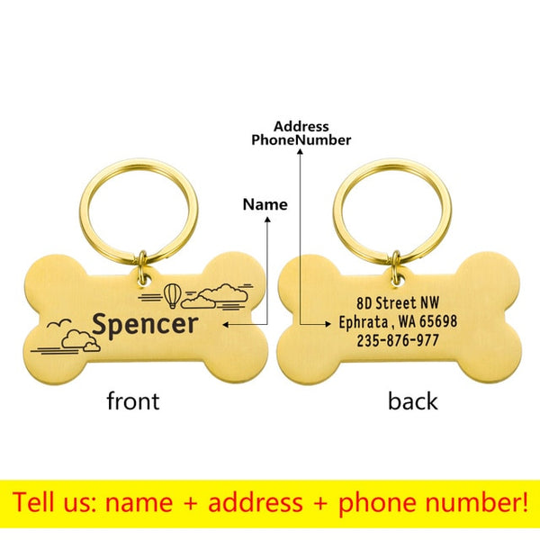 Personalized Collar Pet ID Tag Engraved Pet ID Name for Cat Puppy Dog Tag Pendant Keyring Bone Pet Accessories