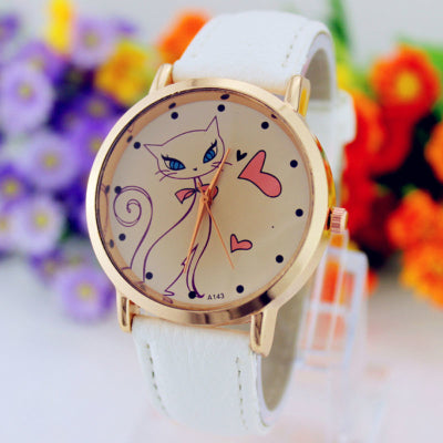 relogio feminino luxo de Fashion Women PU Leather Strap Analog Quartz Wrist Watch Cute Cat watches Clock Casual Dress watch