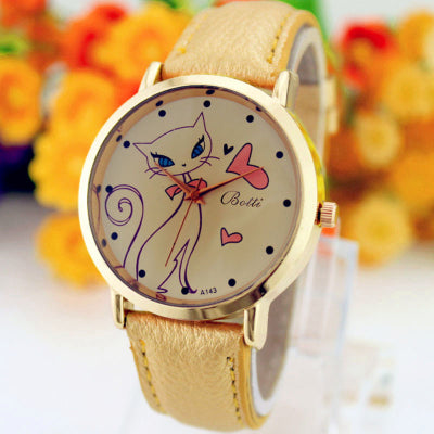 relogio feminino luxo de Fashion Women PU Leather Strap Analog Quartz Wrist Watch Cute Cat watches Clock Casual Dress watch