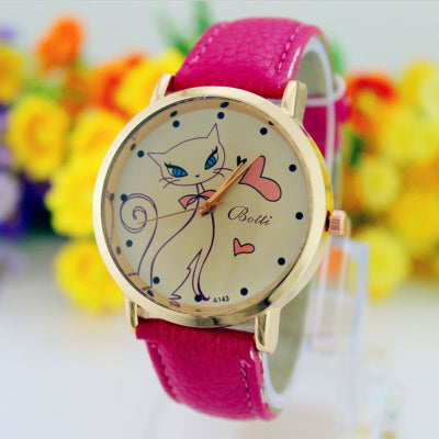 relogio feminino luxo de Fashion Women PU Leather Strap Analog Quartz Wrist Watch Cute Cat watches Clock Casual Dress watch