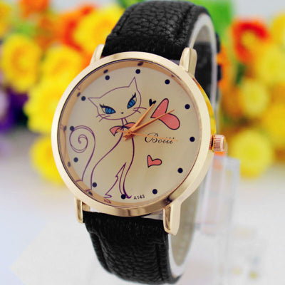 relogio feminino luxo de Fashion Women PU Leather Strap Analog Quartz Wrist Watch Cute Cat watches Clock Casual Dress watch