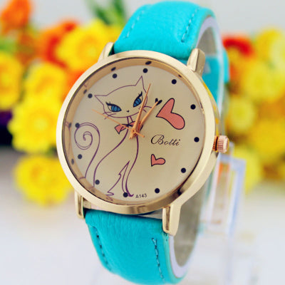 relogio feminino luxo de Fashion Women PU Leather Strap Analog Quartz Wrist Watch Cute Cat watches Clock Casual Dress watch