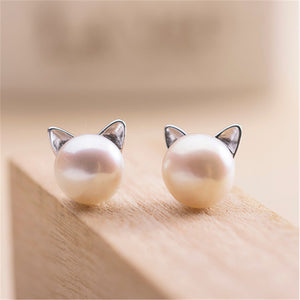 Fashion Simulated Round Pearl Cat Earring