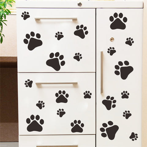 Cartoon Dog Cat Walking Paw Print Wall Stickers For Kids Rooms