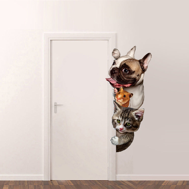 Dogs Cats Mouse 3D Wall Sticker Funny Door Window Decorations