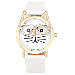 Watch Women Luxury Brand Date With Leather Printing Cat Face