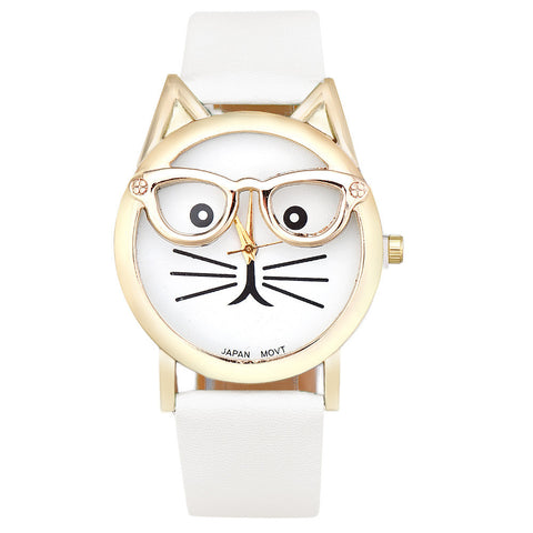 Watch Women Luxury Brand Date With Leather Printing Cat Face