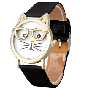 Watch Women Luxury Brand Date With Leather Printing Cat Face