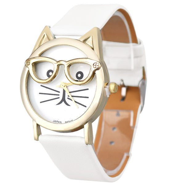 Watch Women Luxury Brand Date With Leather Printing Cat Face