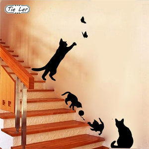 New Arrived Cat play Butterflies Wall Sticker Decoration