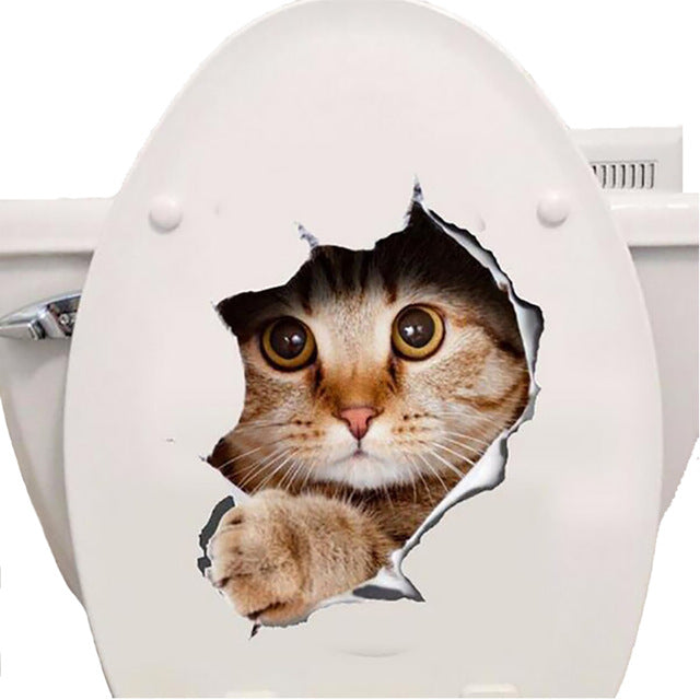 Creative cats toilet 3d stickers home decor