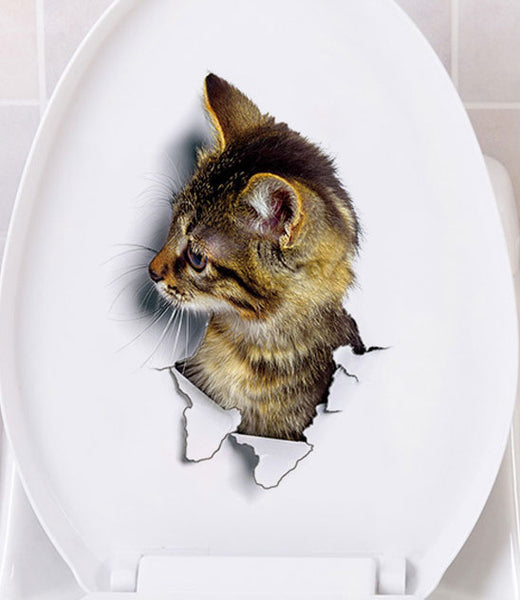 Creative cats toilet 3d stickers home decor