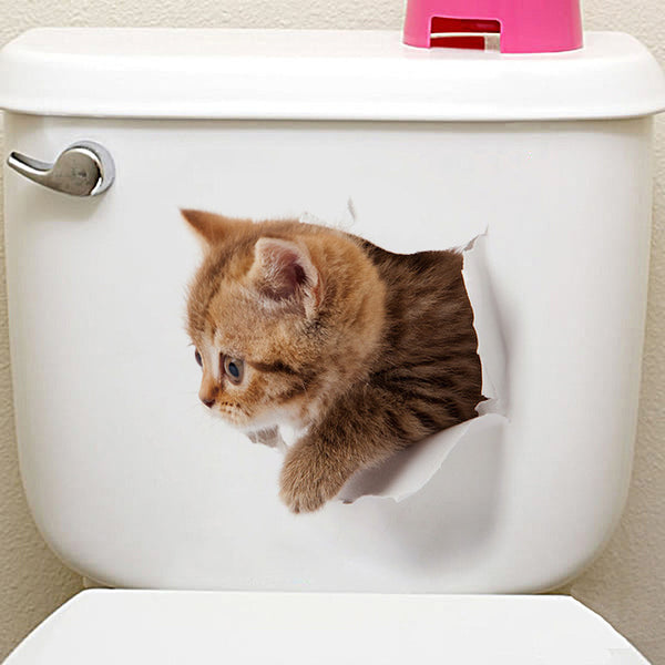 Creative cats toilet 3d stickers home decor