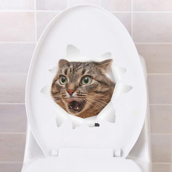 Creative cats toilet 3d stickers home decor