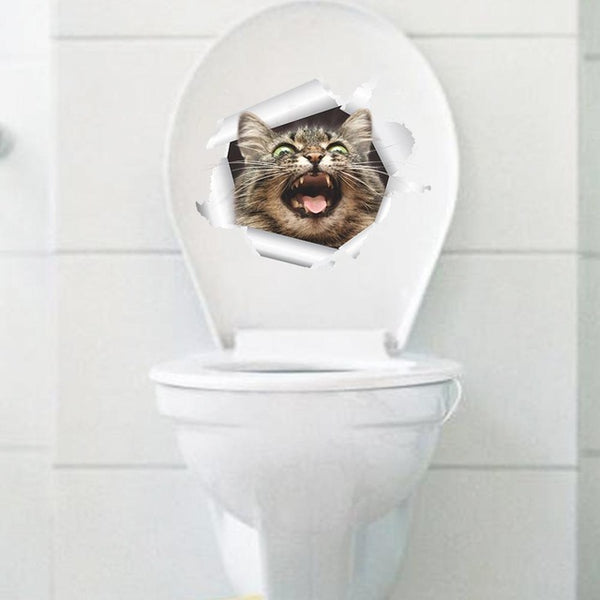 Creative cats toilet 3d stickers home decor