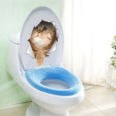 Creative cats toilet 3d stickers home decor