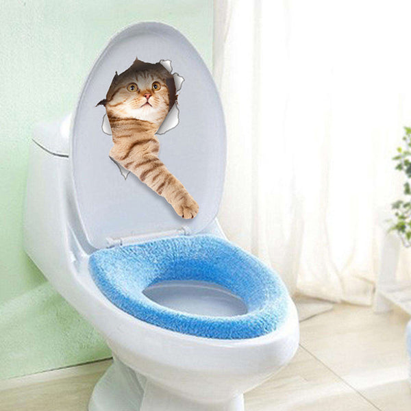 Creative cats toilet 3d stickers home decor