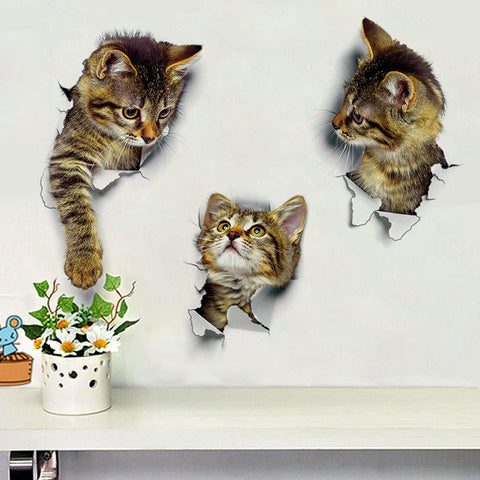 3D Cats Wall Sticker Toilet Stickers