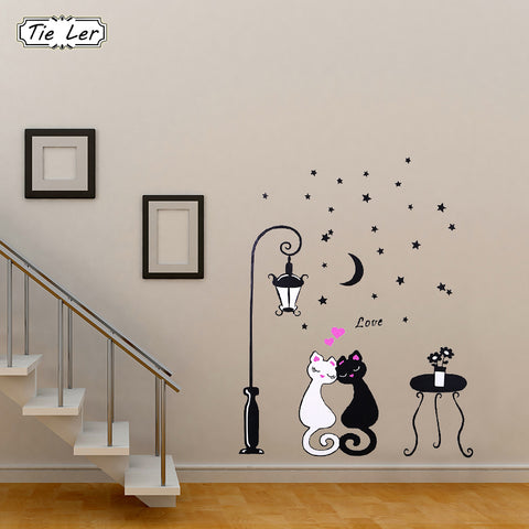 Cute Cartoon Couple Cat Flower Vine 3D Wallpaper