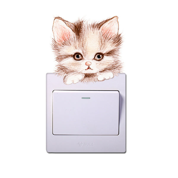 Cute cat dog light switch wall stickers for kids rooms