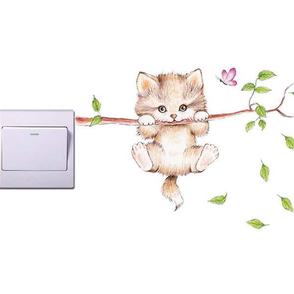 Cute cat dog light switch wall stickers for kids rooms