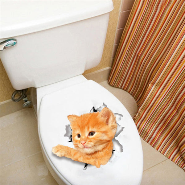 Lovely Cat Kitten Toilet  3d Sticker